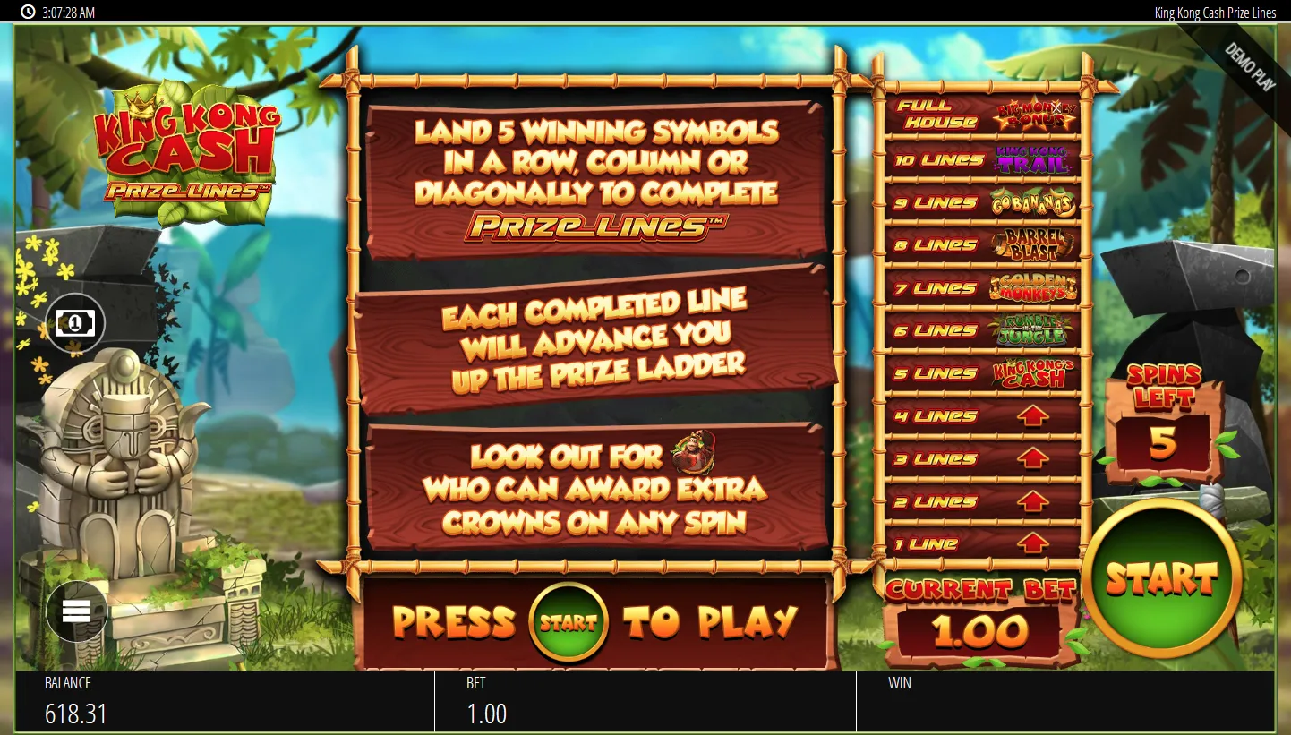 King Kong Cash Prize Lines game preview