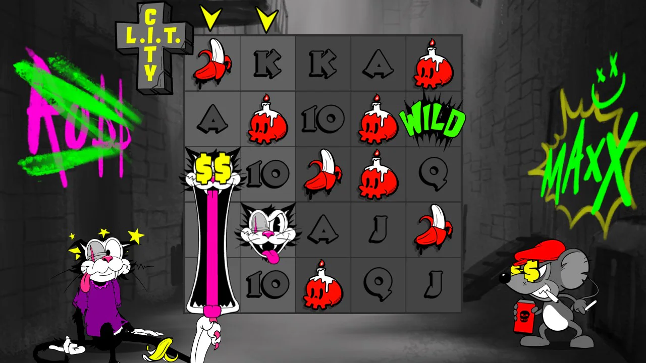Maxx Bonus with activated reels marked by yellow arrows in LIT City