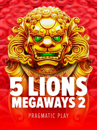 Vertical 5 Lions Megaways 2 cover with the golden guardian lion