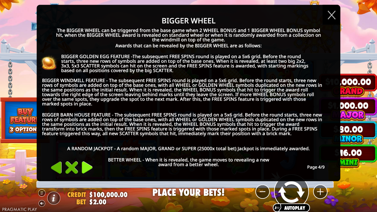 Bigger Wheel Bonus rules screen