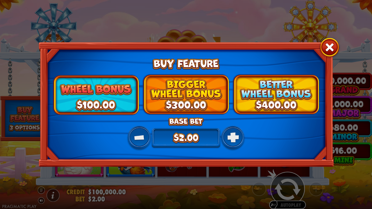Better Barn House Bonanza Buy Feature menu with three wheel tiers
