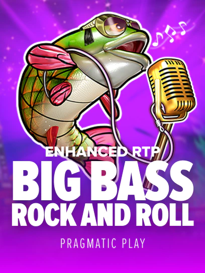 Big Bass Rock and Roll Enhanced RTP cover artwork with a singing bass and microphone