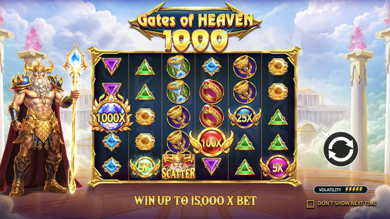 Gates of Heaven 1000 intro with example multipliers and 15000 times cap