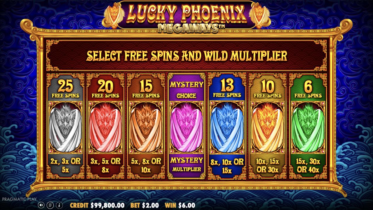 Lucky Phoenix Megaways seven-option free-spin selection