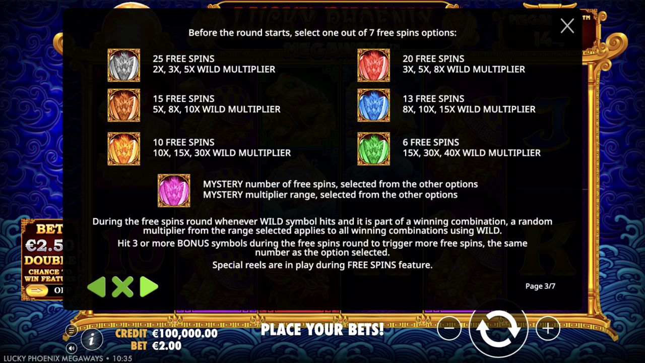 Lucky Phoenix Megaways free-spin choice rules