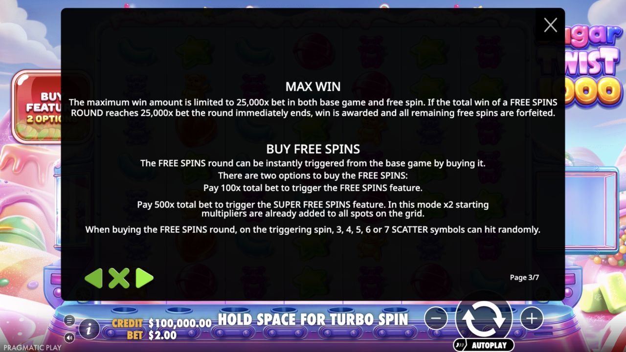 Sugar Twist 1000 max win and bonus-buy rules