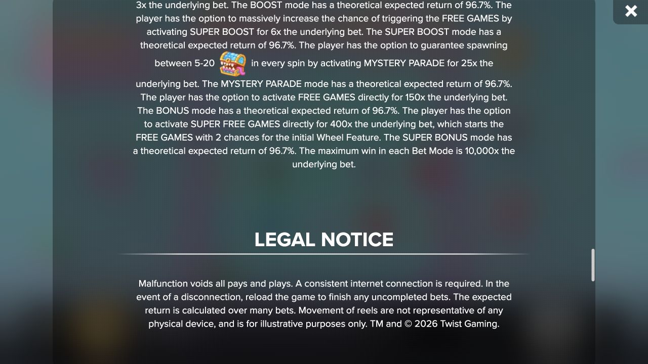 Candy Crunch mode costs, rounded RTP and maximum-win rules