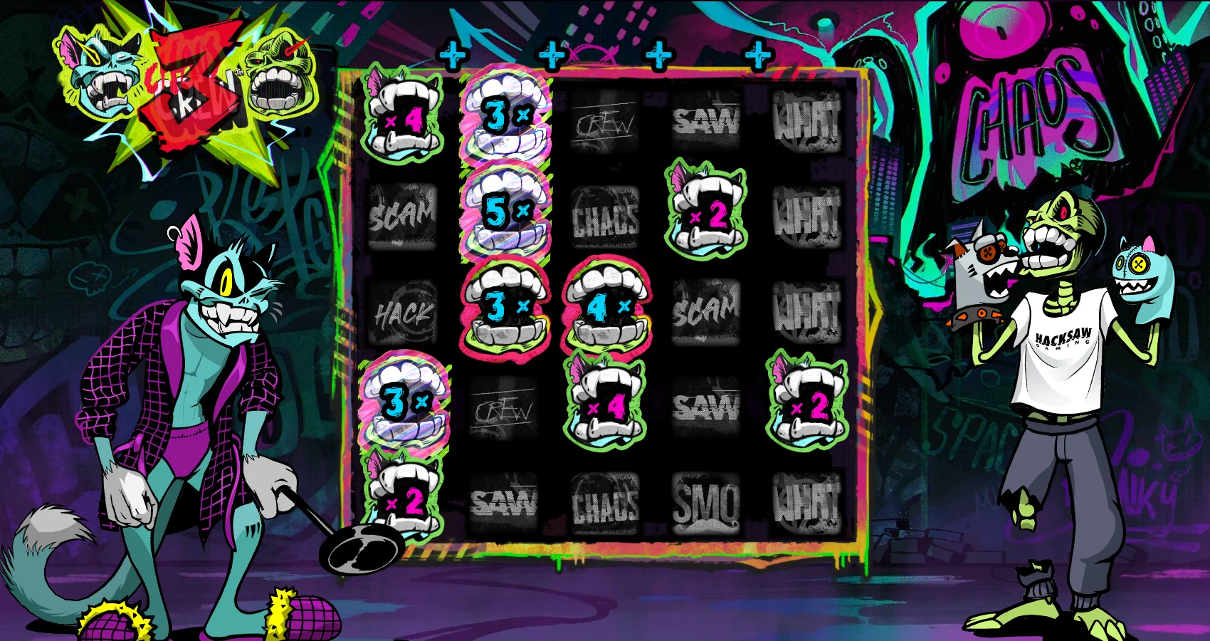 A Chaos Crew 3 grid filled with Crazy Multiplier symbols